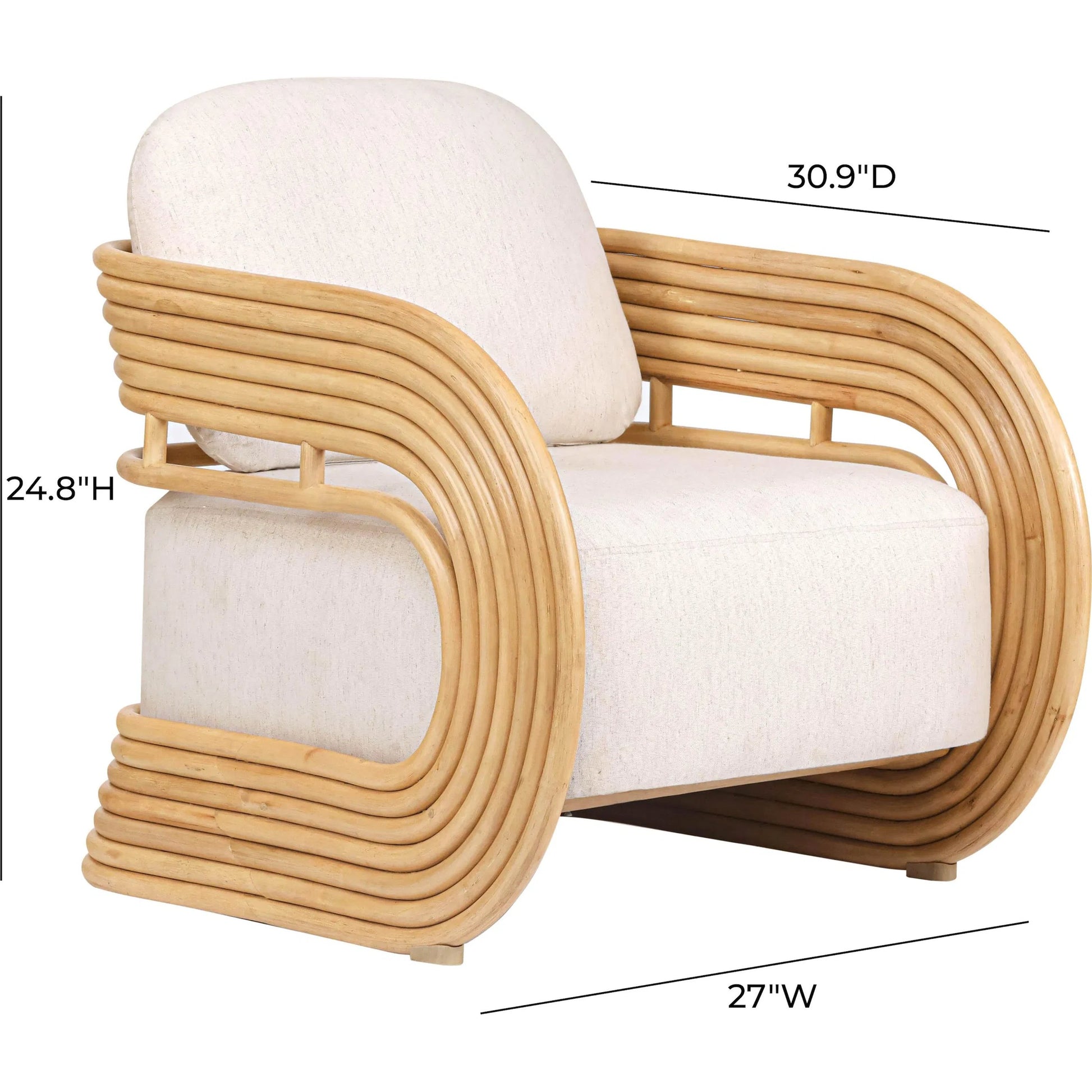Lauretta Fabric and Rattan Accent Chair by TOV Furniture in cream, natural. Made from cane, linen in a rustic style.