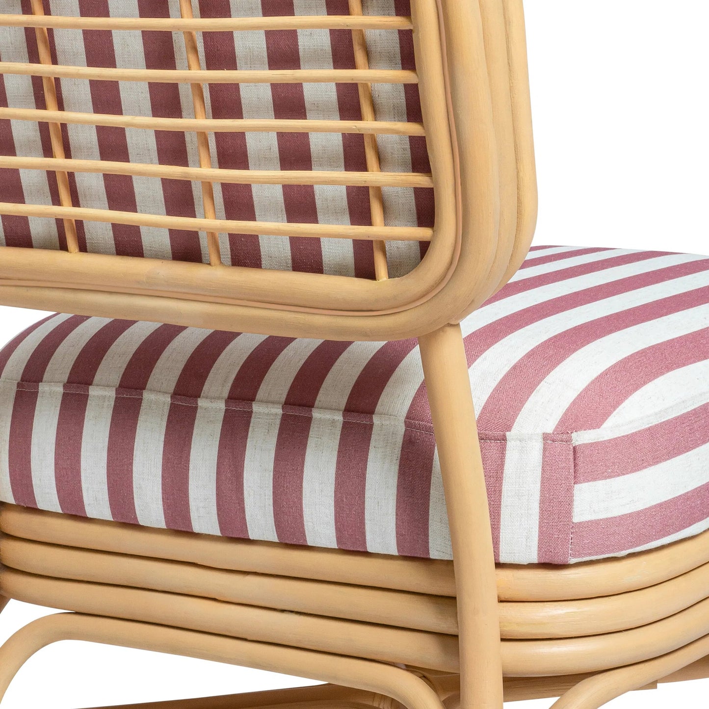 011 SI-2532641 | Closeup | Dorine Striped Performance Linen Accent Chair by TOV Furniture. Made from fabric, rattan in a unique style.