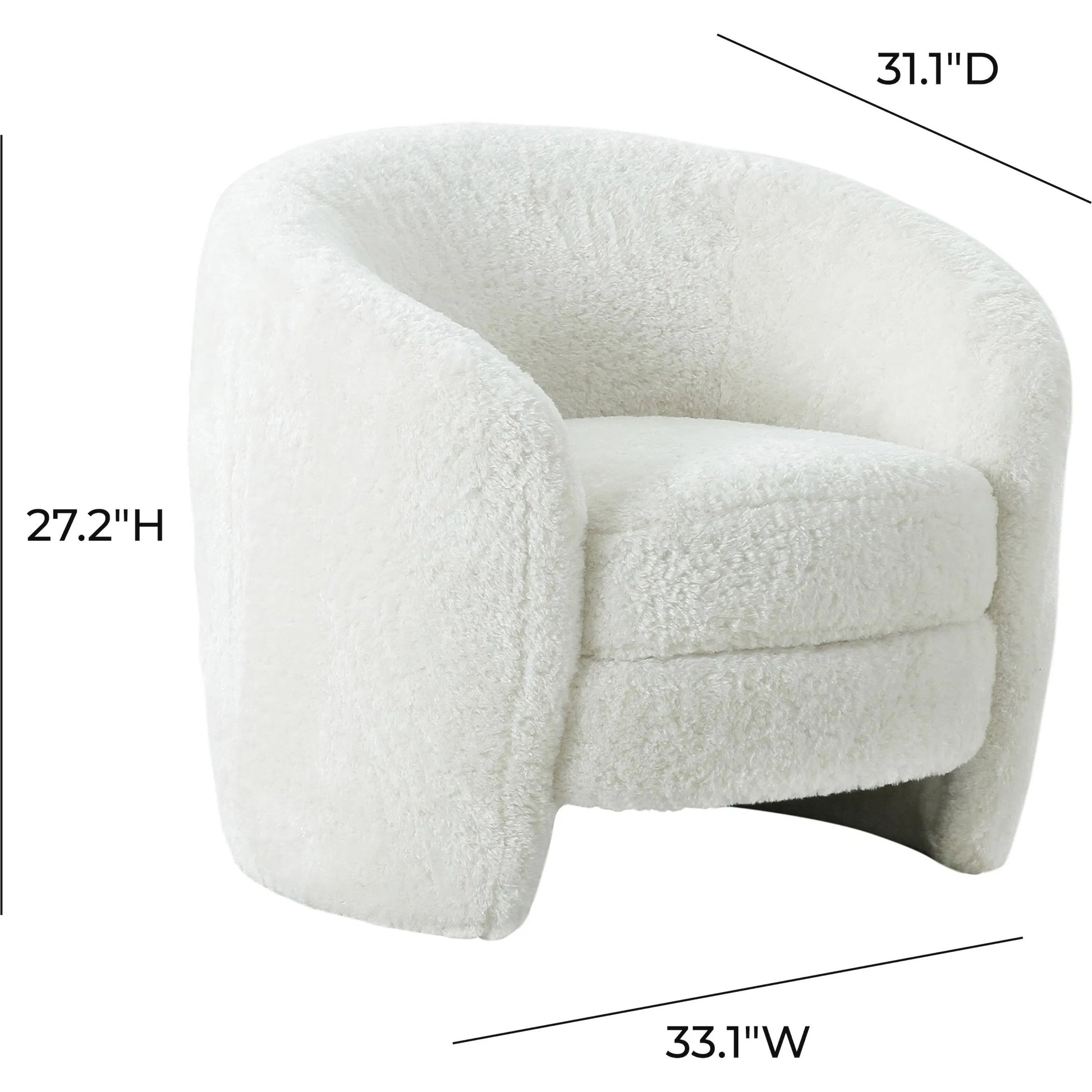 Dakota Faux Shearling Armchair by TOV Furniture in white. Made from faux shearling (polyester), pine, plywood in a modern style.