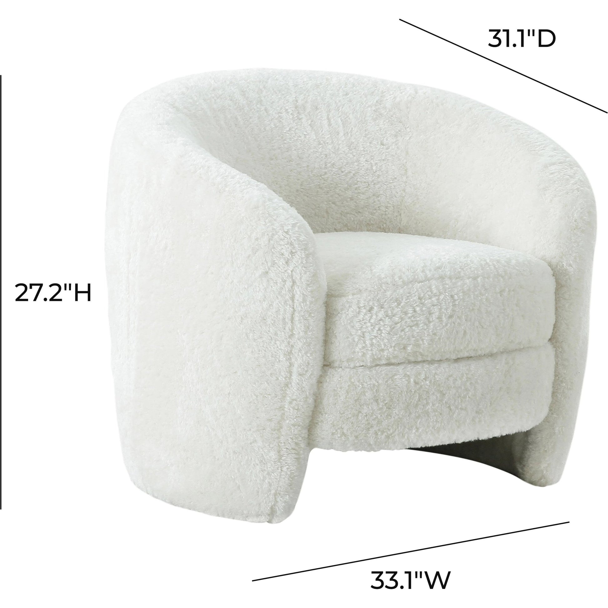 Dakota Faux Shearling Armchair by TOV Furniture in white. Made from faux shearling (polyester), pine, plywood in a modern style.