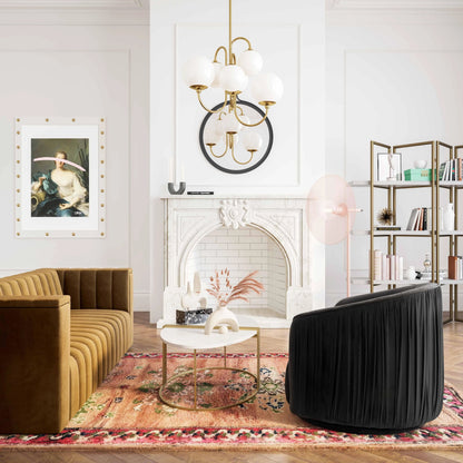 London Pleated Swivel Chair by TOV Furniture in forest green. Made from velvet, pine, plywood in a modern style.