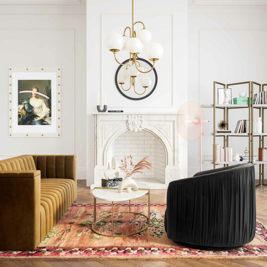 London Pleated Swivel Chair by TOV Furniture. Made from velvet, pine, plywood in a modern style.