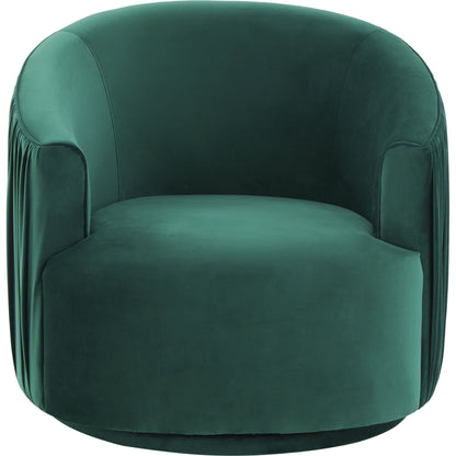 London Pleated Swivel Chair by TOV Furniture in forest green. Made from velvet, pine, plywood in a modern style.