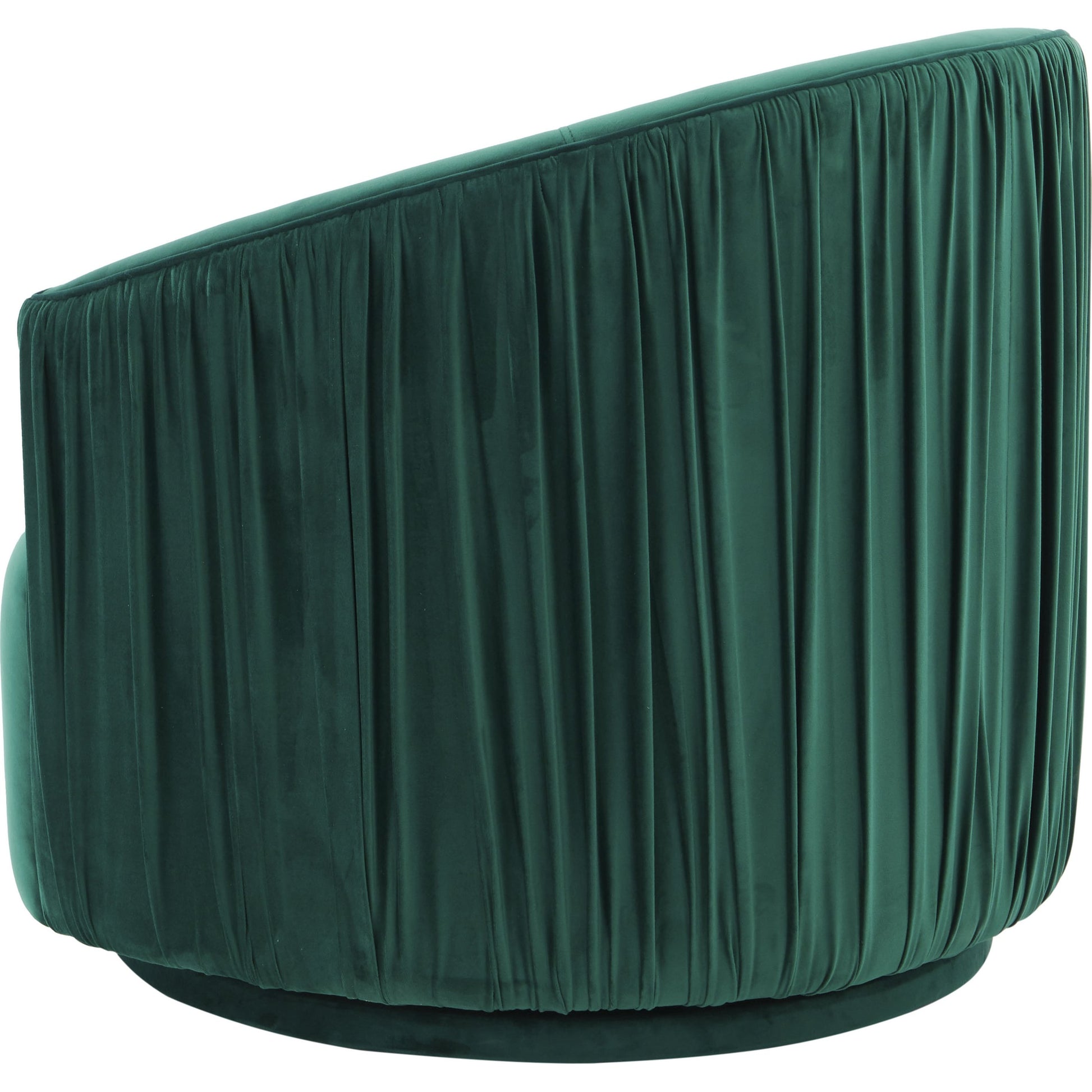 London Pleated Swivel Chair by TOV Furniture in forest green. Made from velvet, pine, plywood in a modern style.