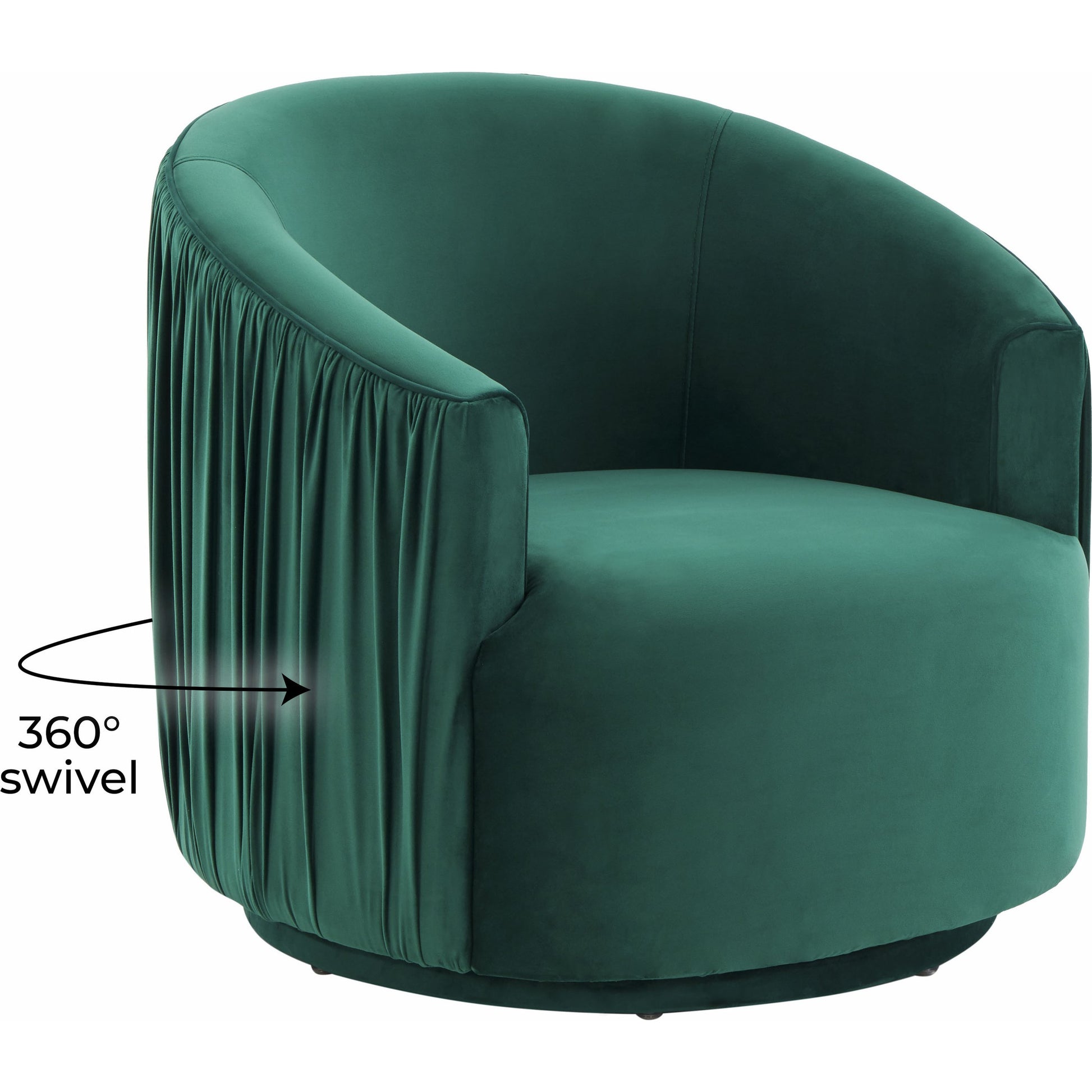 London Pleated Swivel Chair by TOV Furniture in forest green. Made from velvet, pine, plywood in a modern style.