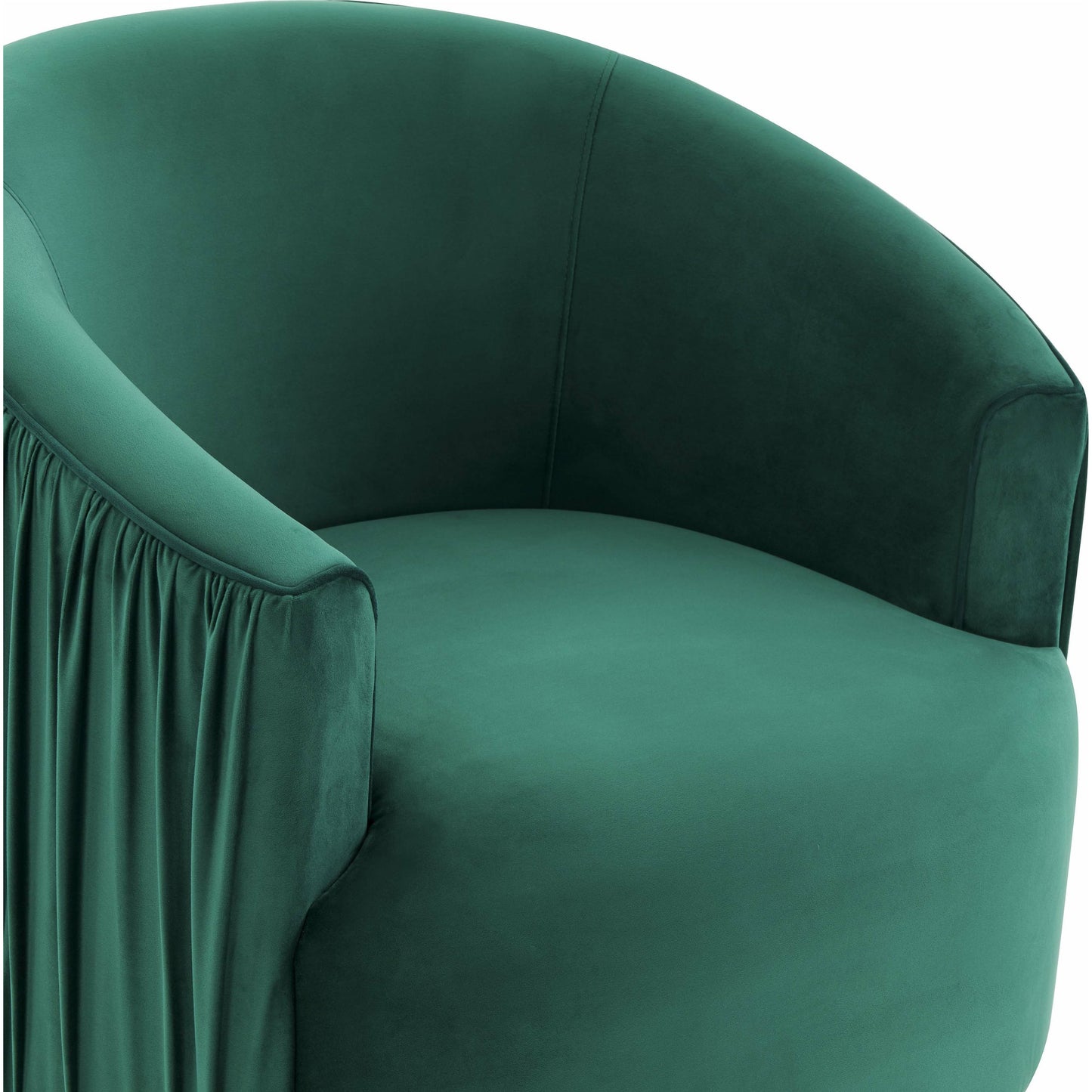 012 SI-1787204 | Closeup | London Pleated Swivel Chair by TOV Furniture in forest green. Made from velvet, pine, plywood in a modern style.