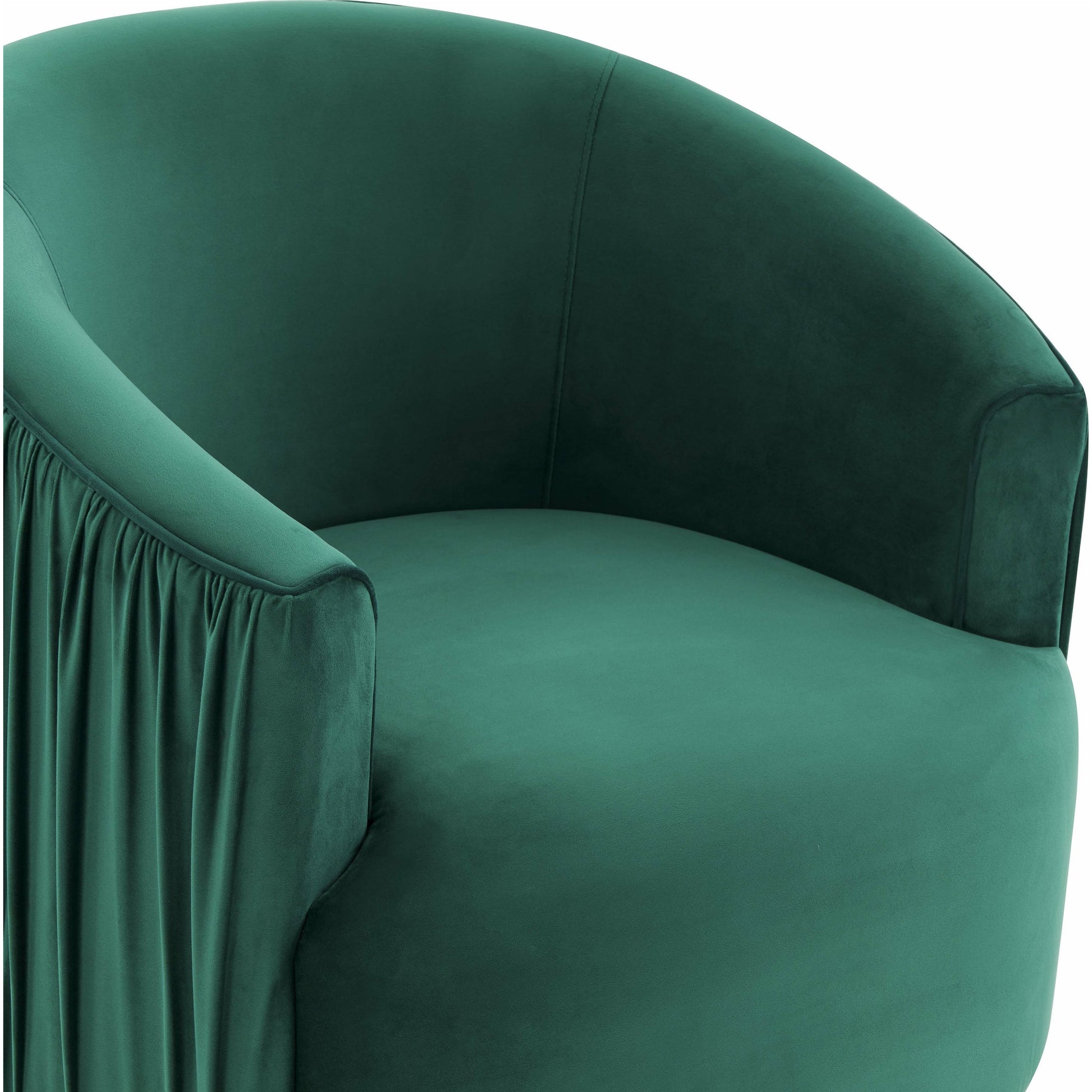 London Pleated Swivel Chair by TOV Furniture in forest green. Made from velvet, pine, plywood in a modern style.