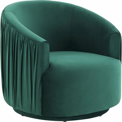 London Pleated Swivel Chair by TOV Furniture in forest green. Made from velvet, pine, plywood in a modern style.