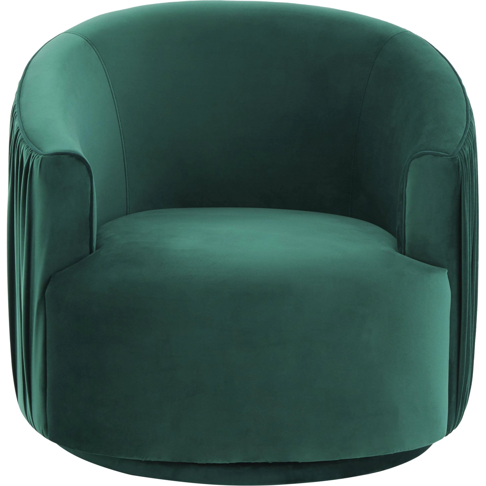 London Pleated Swivel Chair by TOV Furniture in forest green. Made from velvet, pine, plywood in a modern style.