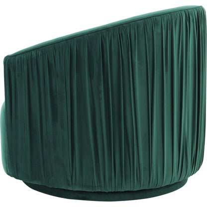 London Pleated Swivel Chair by TOV Furniture in forest green. Made from velvet, pine, plywood in a modern style.