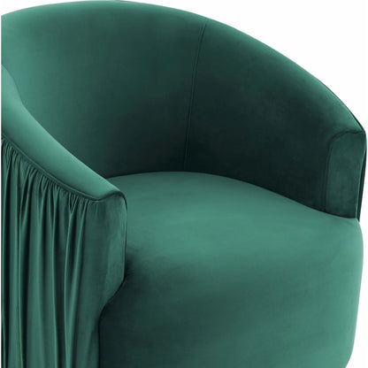 London Pleated Swivel Chair by TOV Furniture in forest green. Made from velvet, pine, plywood in a modern style.