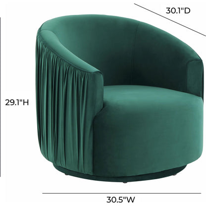 London Pleated Swivel Chair by TOV Furniture in forest green. Made from velvet, pine, plywood in a modern style.