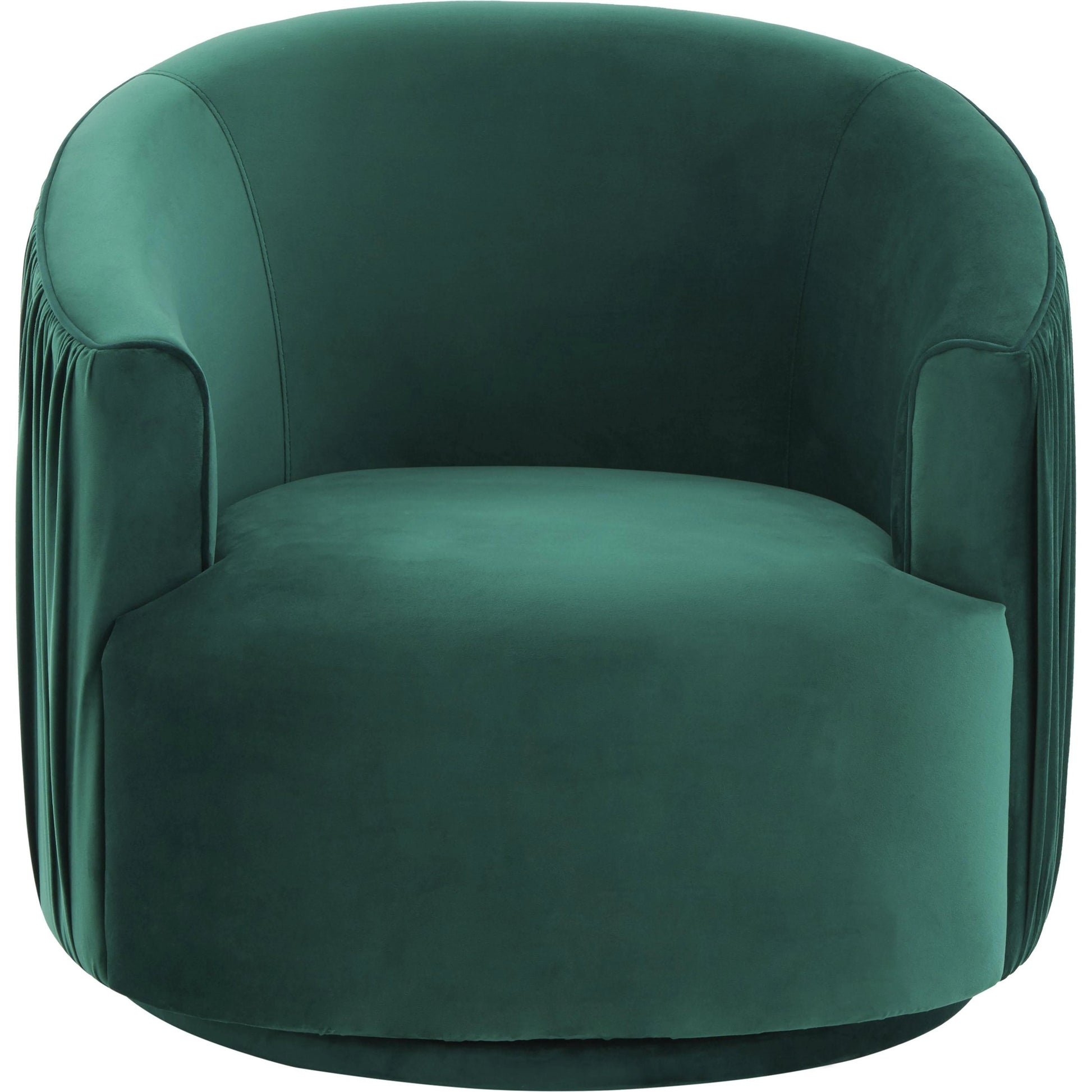 London Pleated Swivel Chair by TOV Furniture in forest green. Made from velvet, pine, plywood in a modern style.