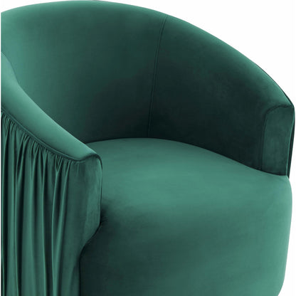 London Pleated Swivel Chair by TOV Furniture in forest green. Made from velvet, pine, plywood in a modern style.