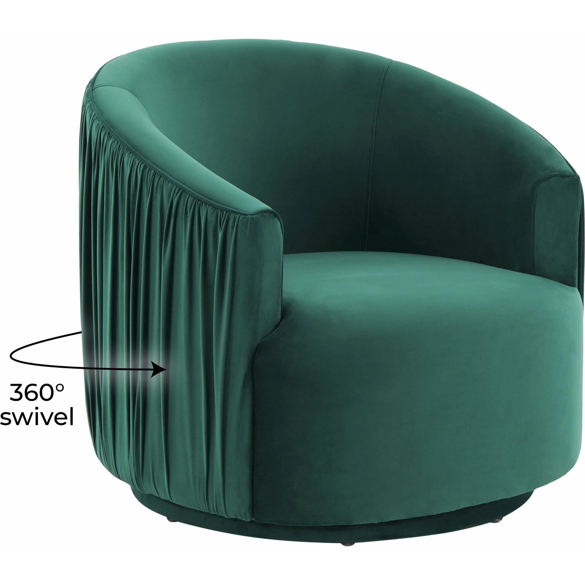 London Pleated Swivel Chair by TOV Furniture in forest green. Made from velvet, pine, plywood in a modern style.