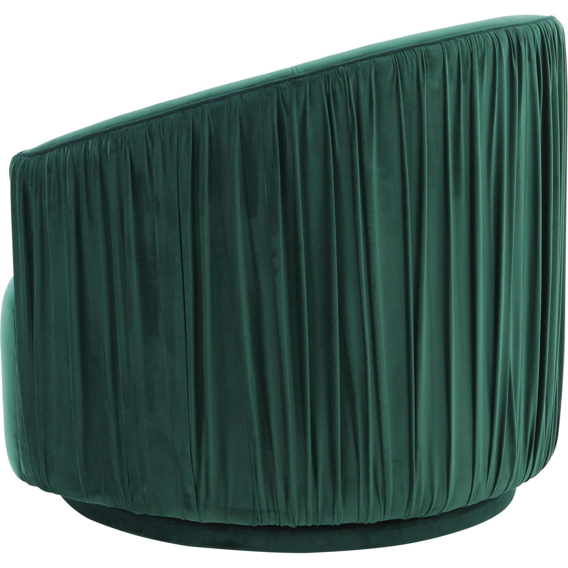 London Pleated Swivel Chair by TOV Furniture in forest green. Made from velvet, pine, plywood in a modern style.