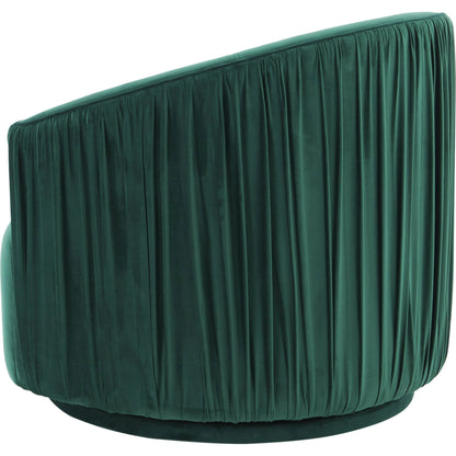 London Pleated Swivel Chair by TOV Furniture in forest green. Made from velvet, pine, plywood in a modern style.