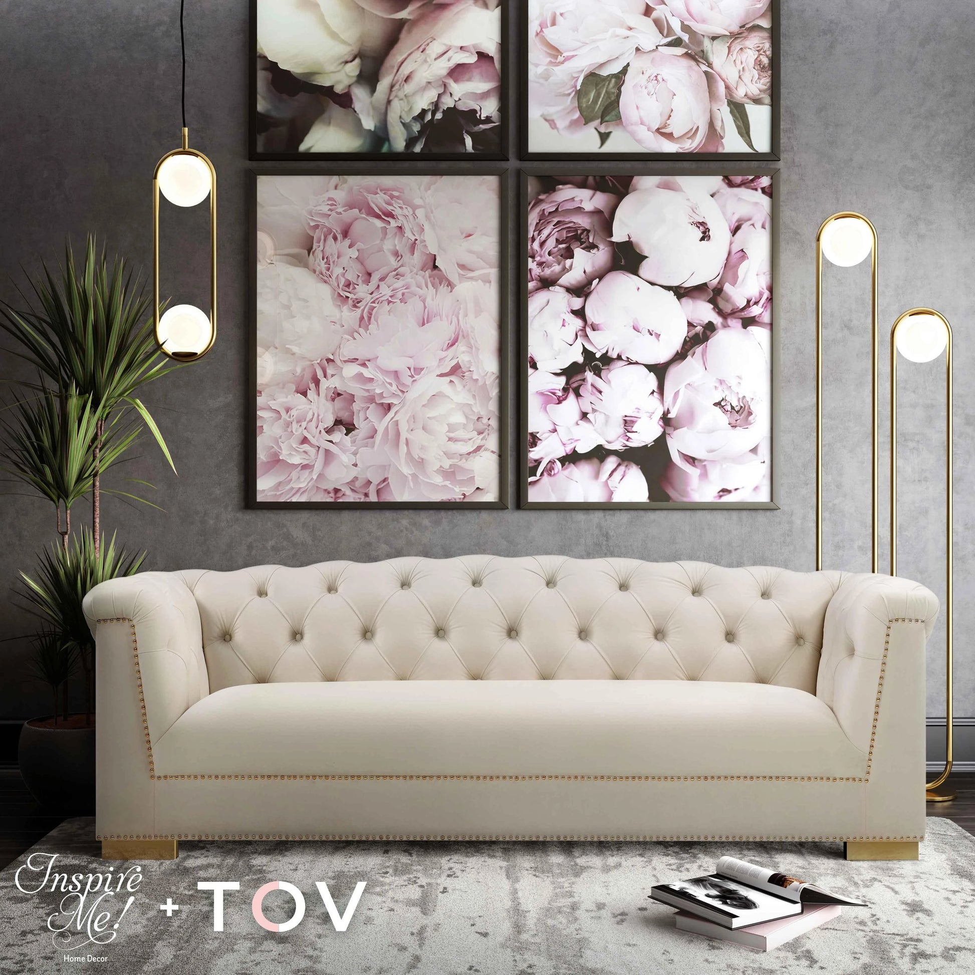 Farah Classic Sofa by TOV Furniture. Made from velvet in a traditional style.