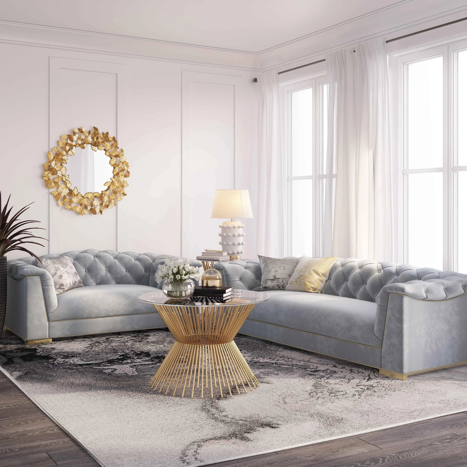 Farah Classic Sofa by TOV Furniture. Made from velvet in a traditional style.