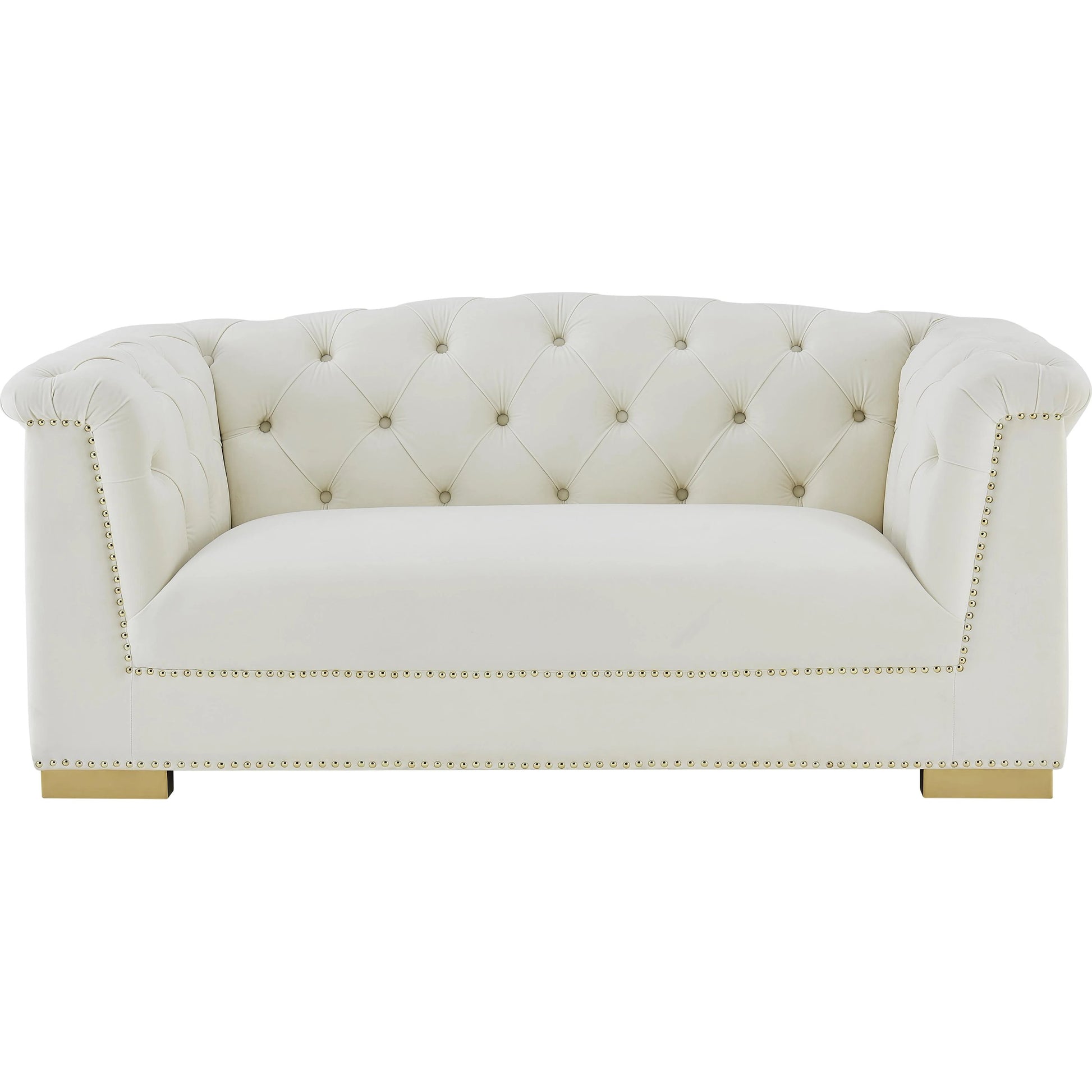 Farah Velvet Loveseat by TOV Furniture in cream. Made from velvet in a transitional style.