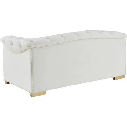 Farah Velvet Loveseat by TOV Furniture in cream. Made from velvet in a transitional style.