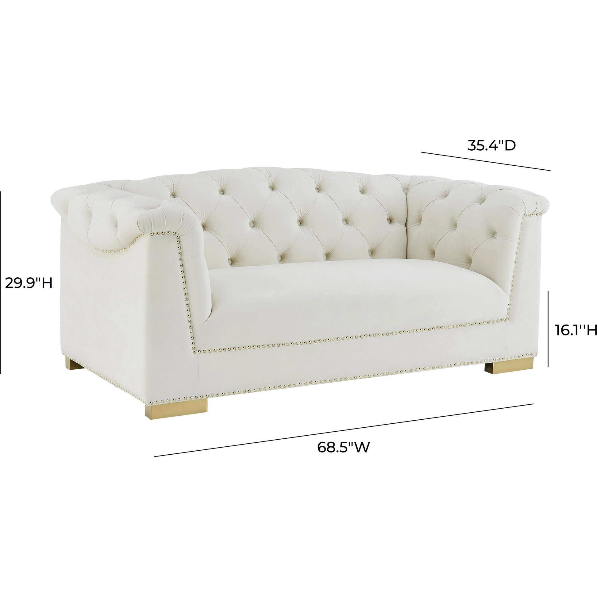 Farah Velvet Loveseat by TOV Furniture in cream. Made from velvet in a transitional style.