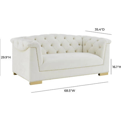 Farah Velvet Loveseat by TOV Furniture in cream. Made from velvet in a transitional style.
