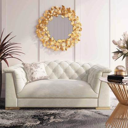Farah Velvet Loveseat by TOV Furniture in cream. Made from velvet in a transitional style.