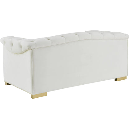 Farah Velvet Loveseat by TOV Furniture in cream. Made from velvet in a transitional style.