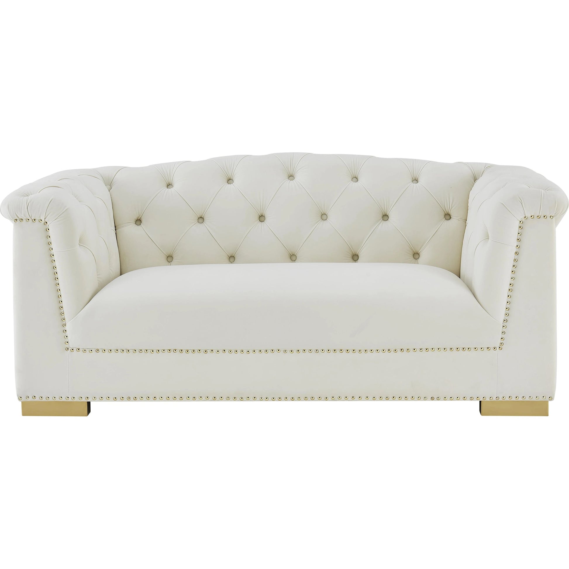 Farah Velvet Loveseat by TOV Furniture in cream. Made from velvet in a transitional style.