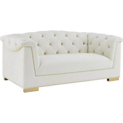 Farah Velvet Loveseat by TOV Furniture in cream. Made from velvet in a transitional style.