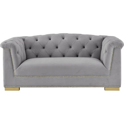 Farah Velvet Loveseat by TOV Furniture in cream. Made from velvet in a transitional style.