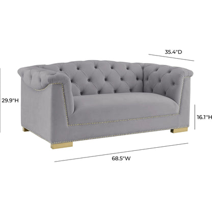 Farah Velvet Loveseat by TOV Furniture in cream. Made from velvet in a transitional style.