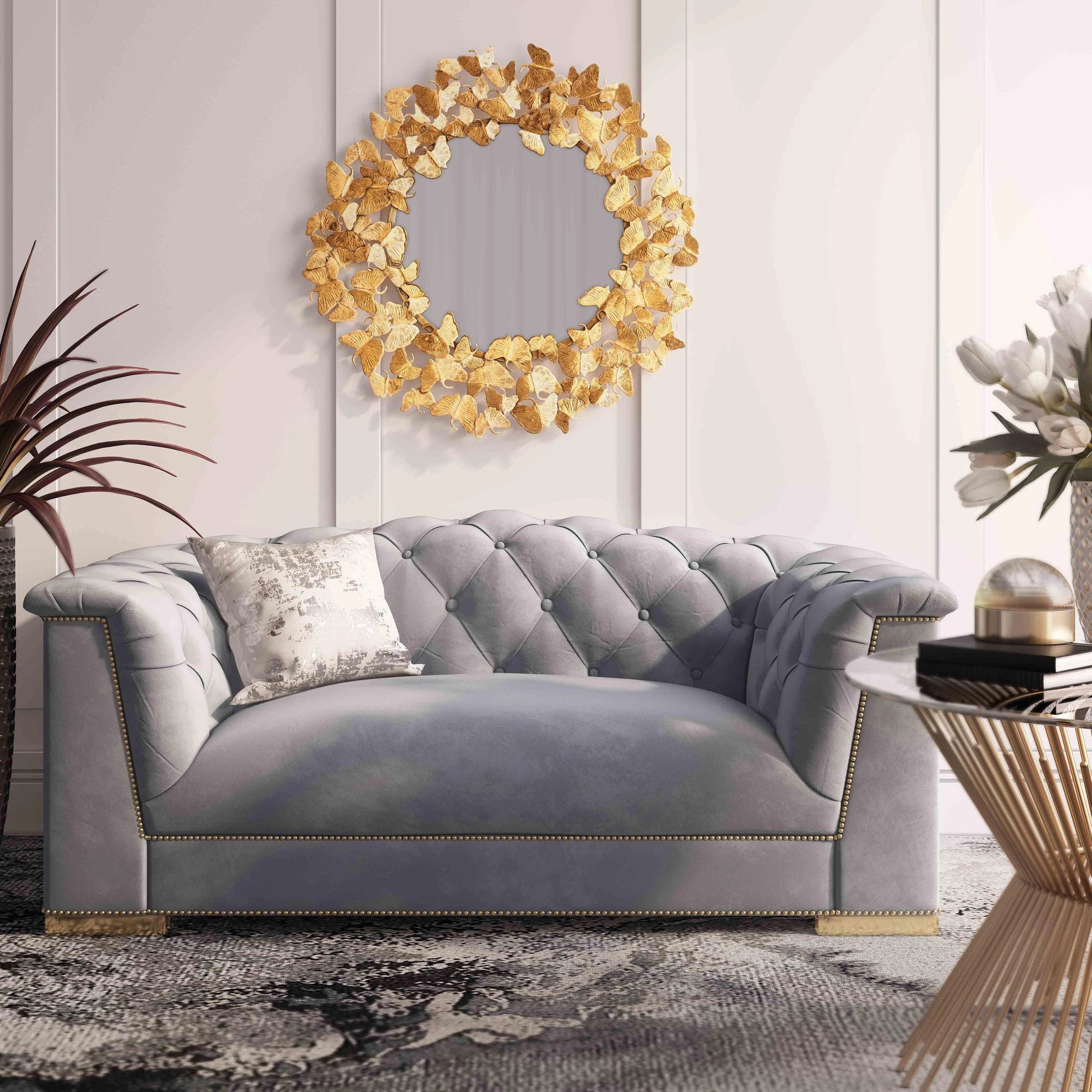 Farah Velvet Loveseat by TOV Furniture in cream. Made from velvet in a transitional style.