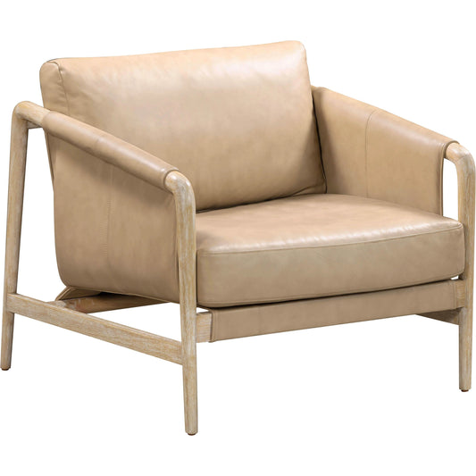 Chakka Genuine Leather Accent Chair by TOV Furniture in tan, white. Made from leather, rubberwood in a transitional style.