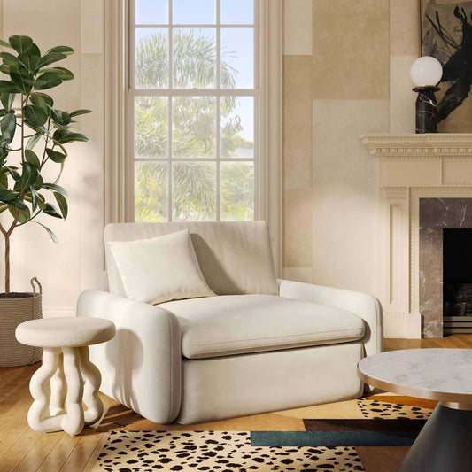 Rachelle Velvet Lounge Chair by TOV Furniture in cream. Made from plywood, velvet in a unique style.