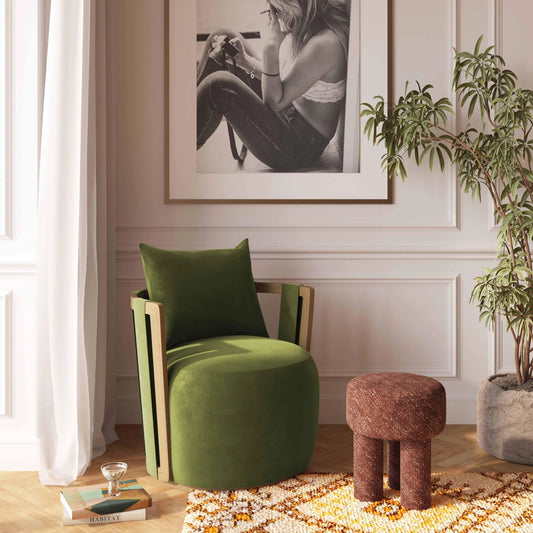 Paolo Upcycled Distressed Velvet Swivel Chair by TOV Furniture in green. Made from plywood, recycled fabric, rubberwood, velvet in a transitional style.