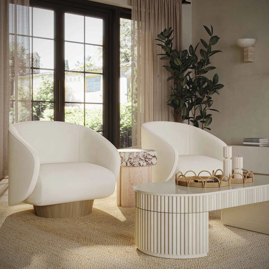 Presley Velvet Swivel Accent Chair by TOV Furniture in cream. Made from plywood, velvet, wood in a transitional style.