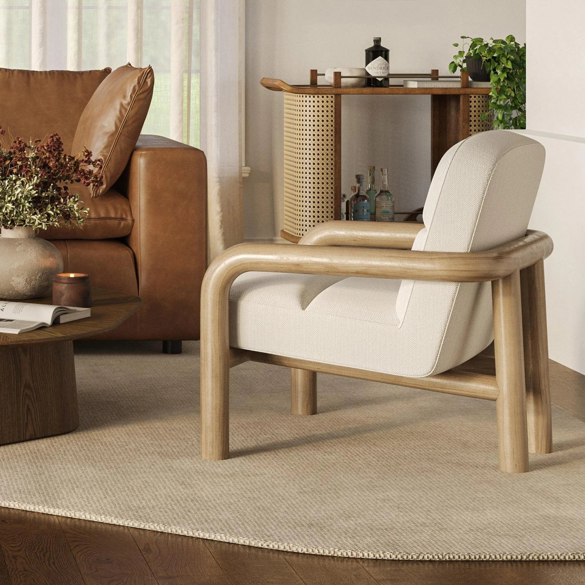 Bekah Texture Weave Accent Chair by TOV Furniture in cream. Made from fabric, plywood, wood in a unique style.