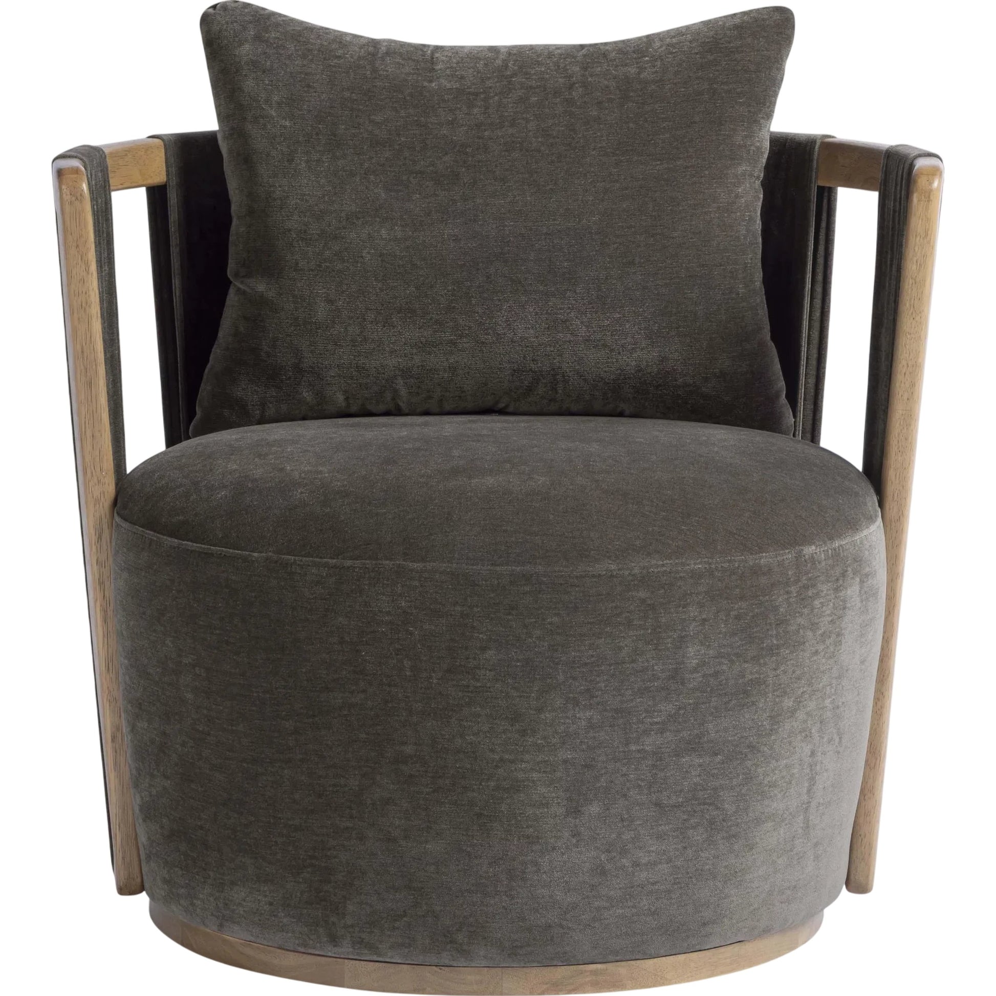 Paolo Upcycled Fabric Swivel Chair by TOV Furniture in chocolate brown. Made from plywood, recycled fabric, wood in a transitional style.