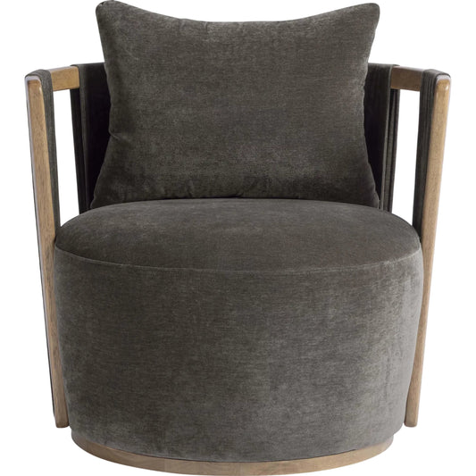 Paolo Upcycled Fabric Swivel Chair by TOV Furniture in chocolate brown. Made from plywood, recycled fabric, wood in a unique style.