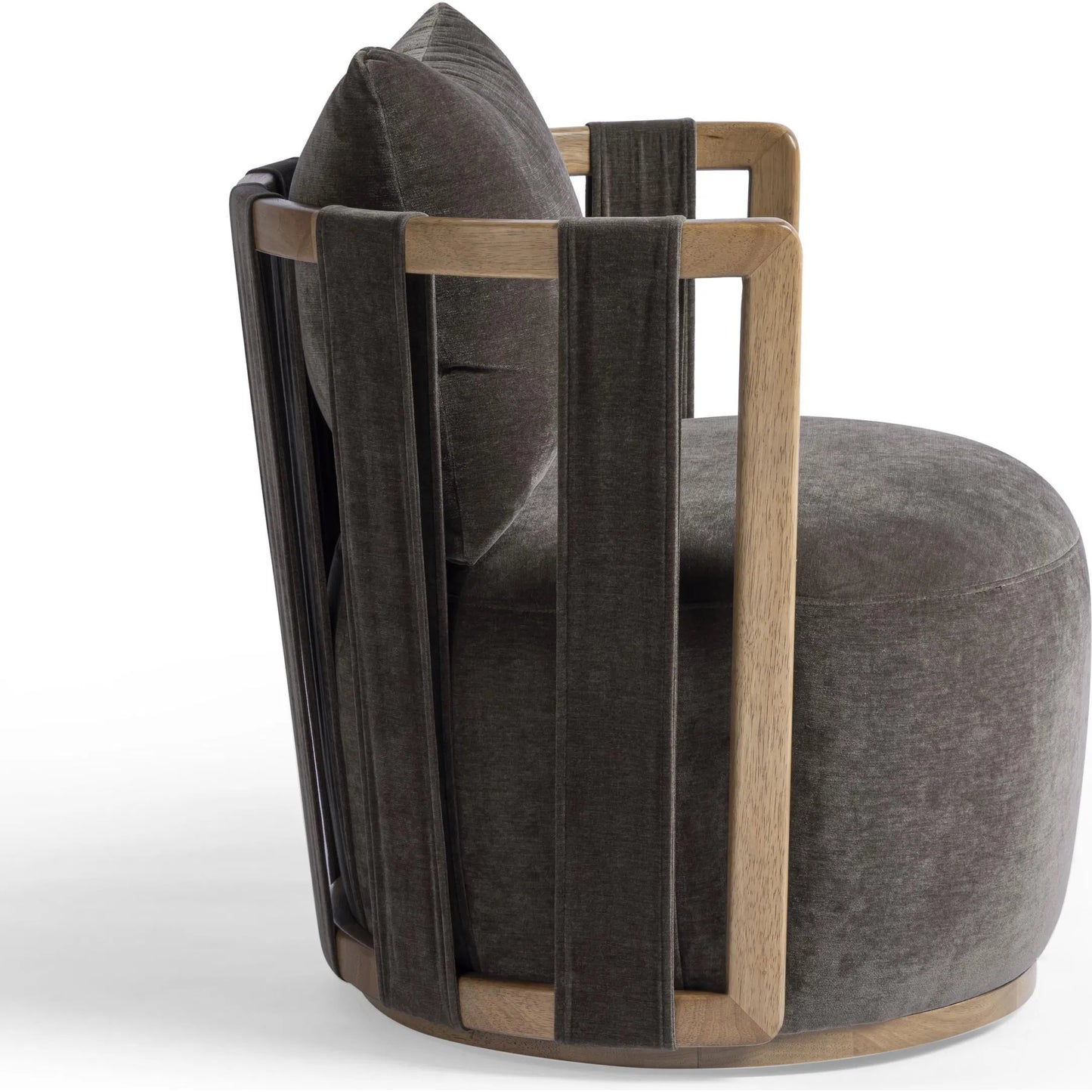 002 SI-2439976 | Additional Silo | Paolo Upcycled Fabric Swivel Chair by TOV Furniture in chocolate brown. Made from plywood, recycled fabric, wood in a transitional style.