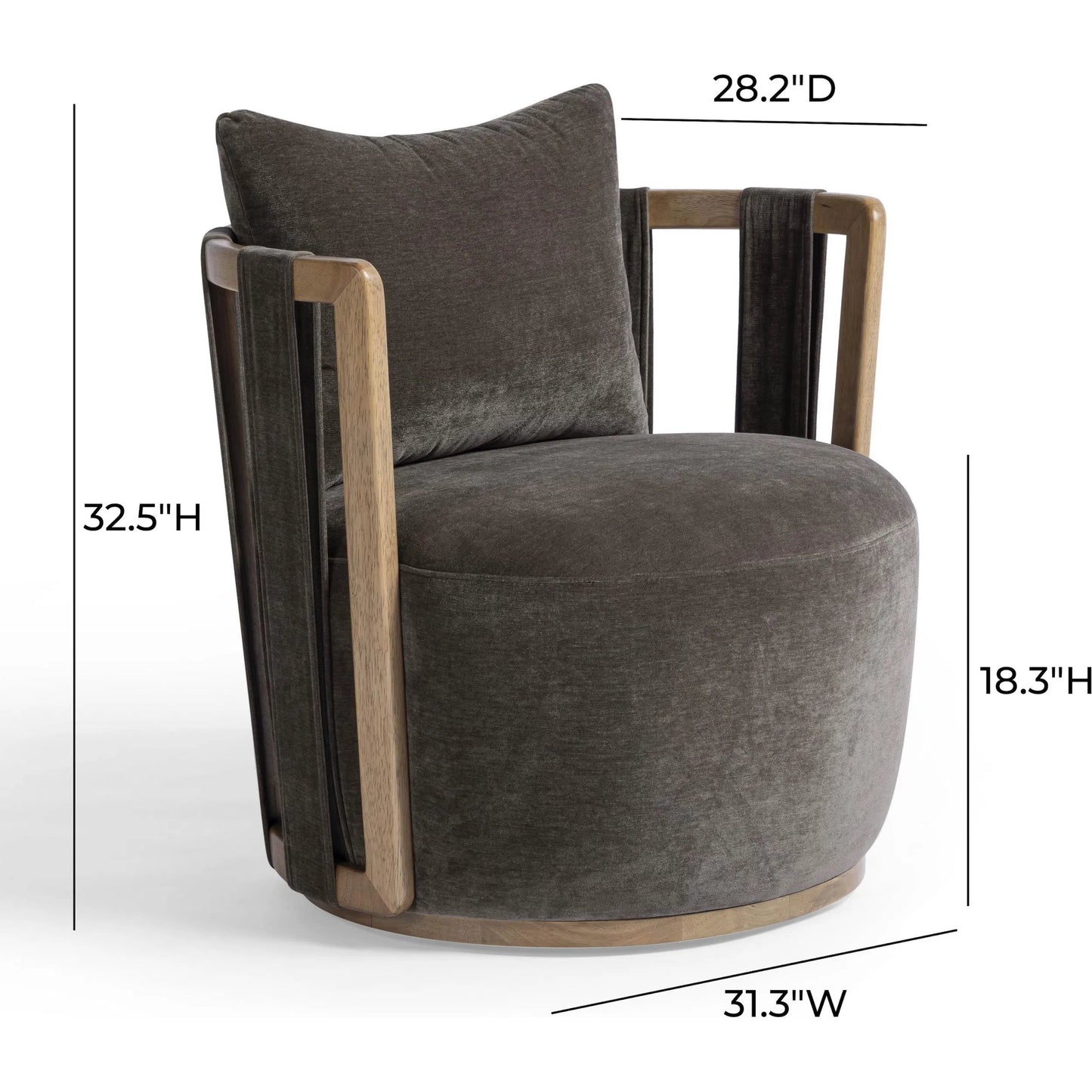 004 SI-2439976 | Additional Silo | Paolo Upcycled Fabric Swivel Chair by TOV Furniture in chocolate brown. Made from plywood, recycled fabric, wood in a transitional style.