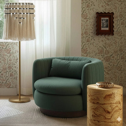 Nura Chenille Swivel Accent Chair by TOV Furniture. Made from fabric, plywood, rubberwood in a eclectic & global style.