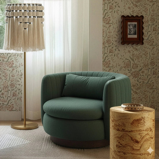 Nura Chenille Swivel Accent Chair by TOV Furniture. Made from fabric, plywood, rubberwood in a eclectic & global style.