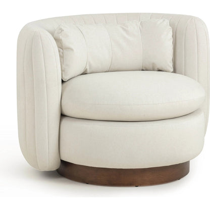 Nura Vegan Mohair Swivel Accent Chair by TOV Furniture in cream. Made from fabric, plywood, rubber wood in a transitional style.