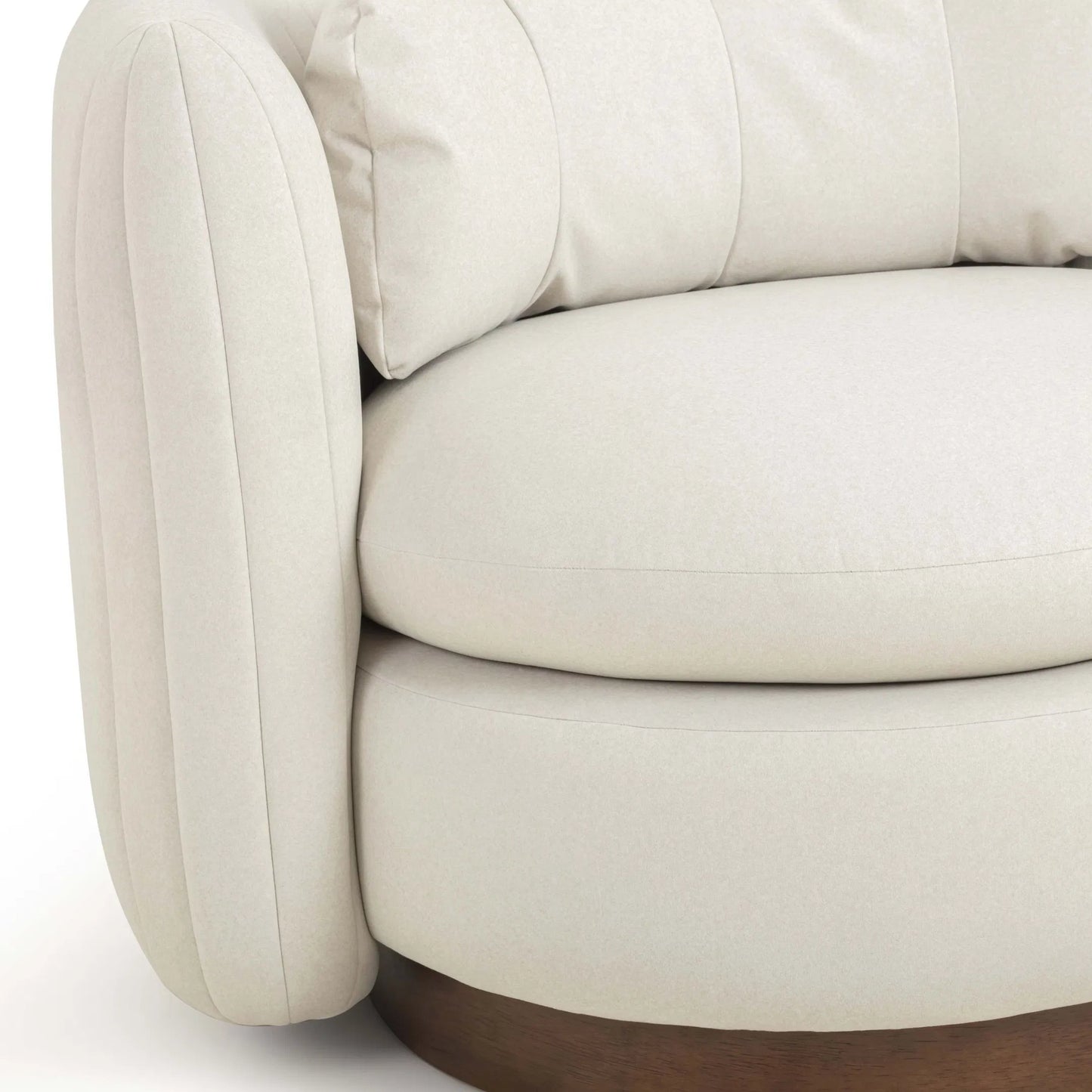 002 SI-2519487 | Closeup | Nura Vegan Mohair Swivel Accent Chair by TOV Furniture in cream. Made from fabric, plywood, rubber wood in a transitional style.
