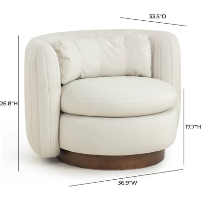 Nura Vegan Mohair Swivel Accent Chair by TOV Furniture in cream. Made from fabric, plywood, rubber wood in a transitional style.