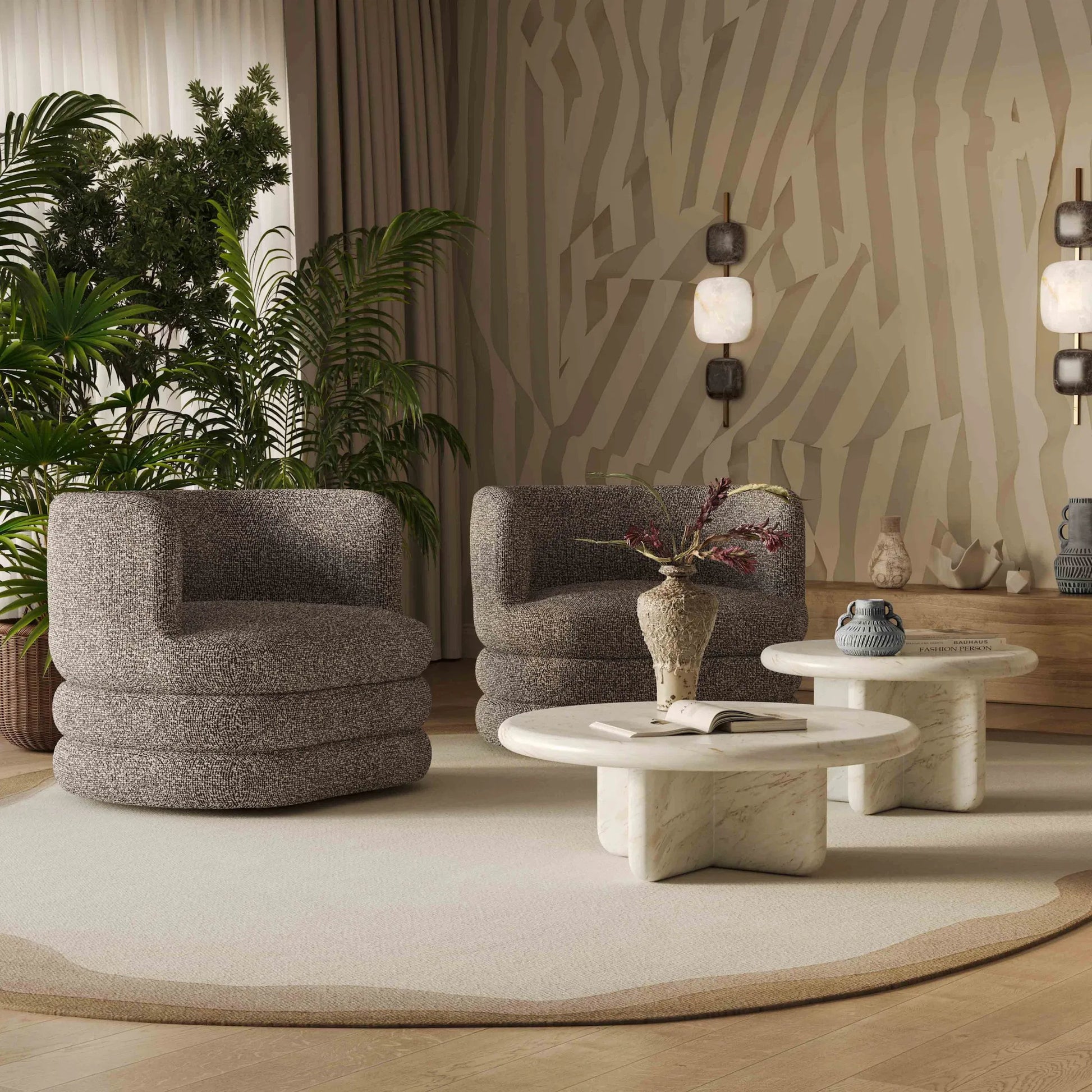 Astor Heavy Swivel Hotel Lounge Chair by TOV Furniture. Made from boucle, plywood in a modern style.