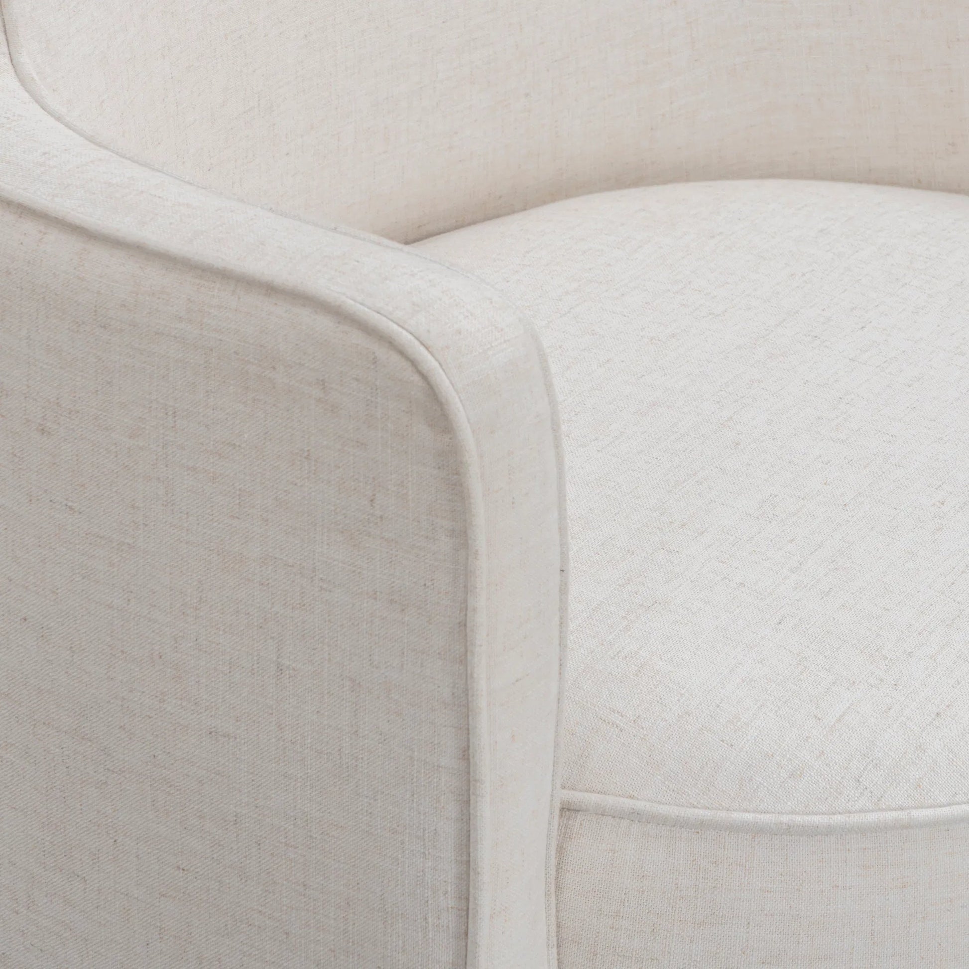 Passe Upcycled Performance Swivel Chair by TOV Furniture in cream. Made from linen, plywood in a unique style.